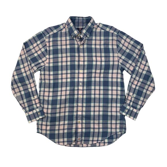 Vineyard Vines Other - Vineyard Vines Shirt Mens Medium Blue White Classic Fit Murray Plaid Linen Blend